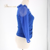 社交ダンス 衣装 スタンダード トップス レッスンウェア レディース ICHIOKU イチオク 青 ラインストーン ブルー系 長袖 レース フリル 体型カバー おしゃれ フォーマル ステージ衣装 ダンスウェア パーティー トップス レディース用 軽量 伸縮性 発表会 シンプル デザイン エレガント 上品 フリルデザイン レース素材 ストレッチ トップスブルー系