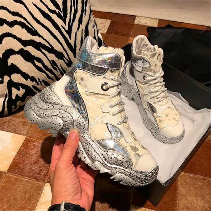 【新作】【送料無料】 Bling Bling GlitteryPlatmシューズ本革の女性2019冬の新しいスタイルレジャーブーツトレンディなブーツ女性のアンクルブーツ 靴 ウィンター 冬物 レザー 天然 10b373538485250