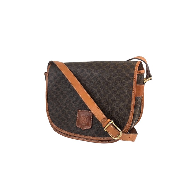 CELINE セリーヌ マカダム ショルダーバッグ ブラウン ブラゾン型押し レザー vintage ヴィンテージ オールド ajxxig