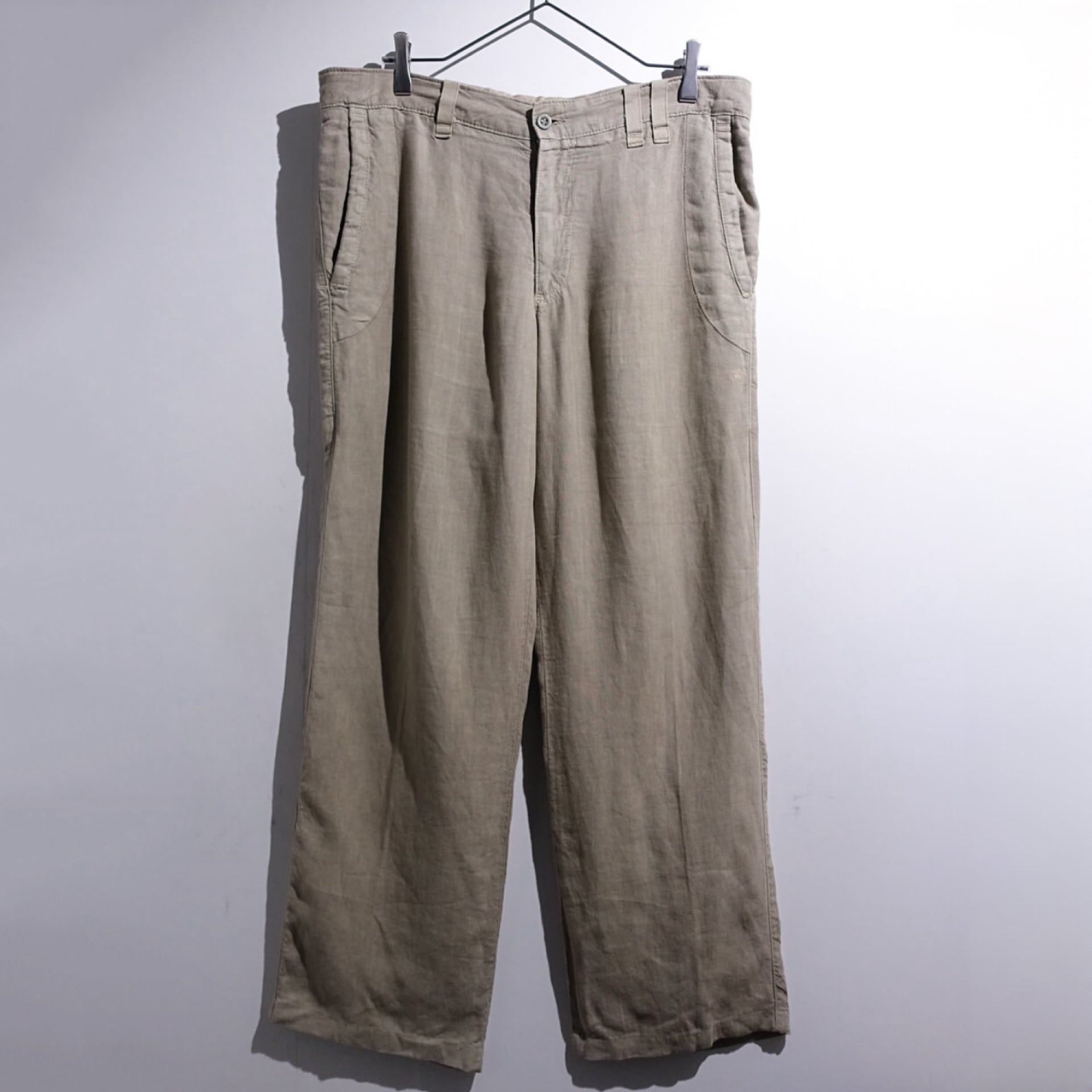 90s “DOCKERS” Taupe Color Linen No-Tuck Wide Straight Pants