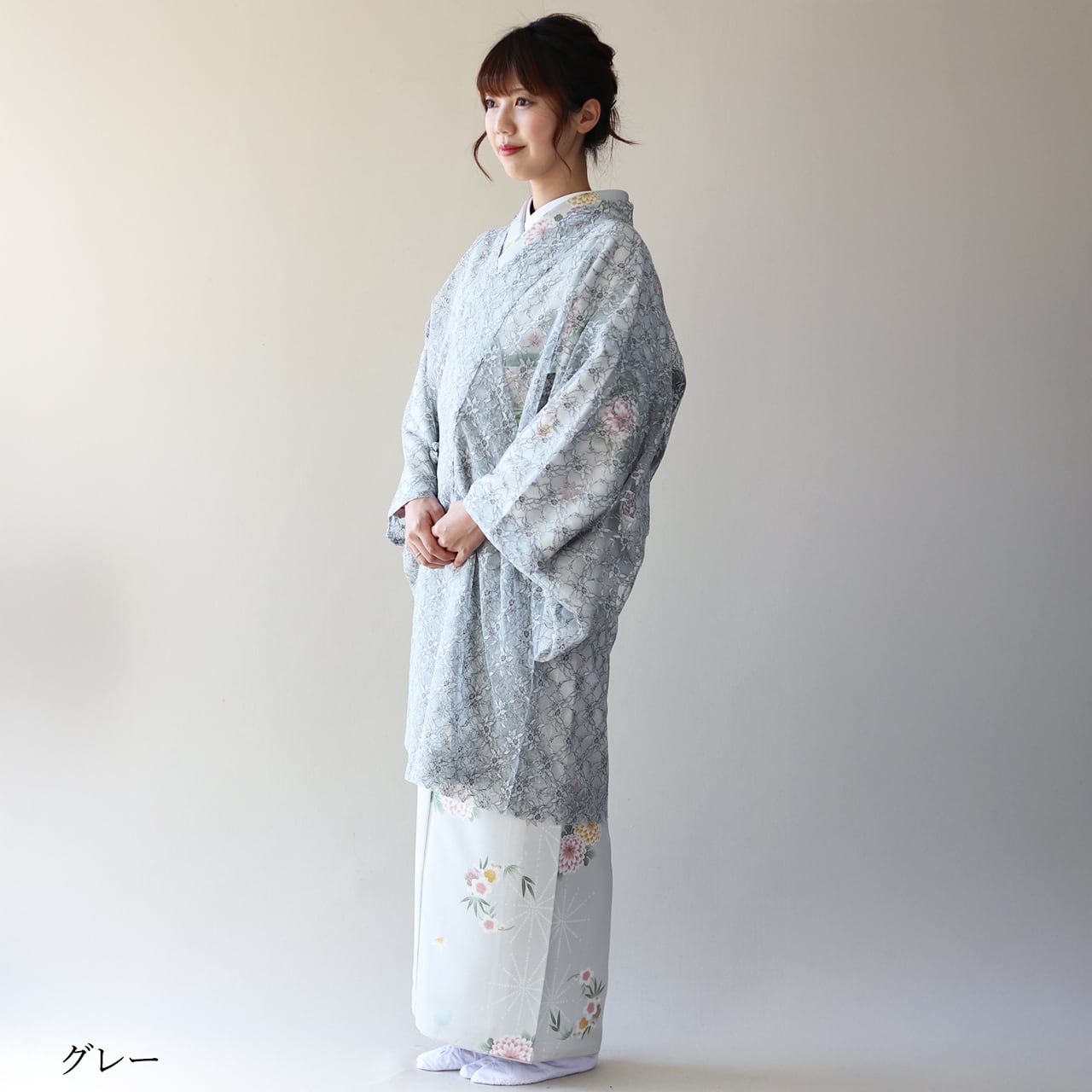 ロング道中着 二浴染レース花柄 | 朱橙｜和装コートのおとづき正規