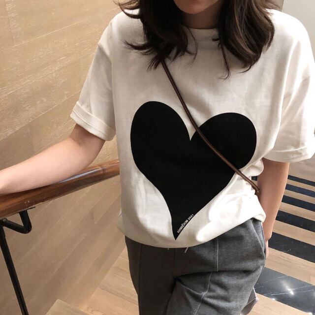 S/M/L/XL レディース Tシャツ 半袖 ハート カットソー シャツ トップス