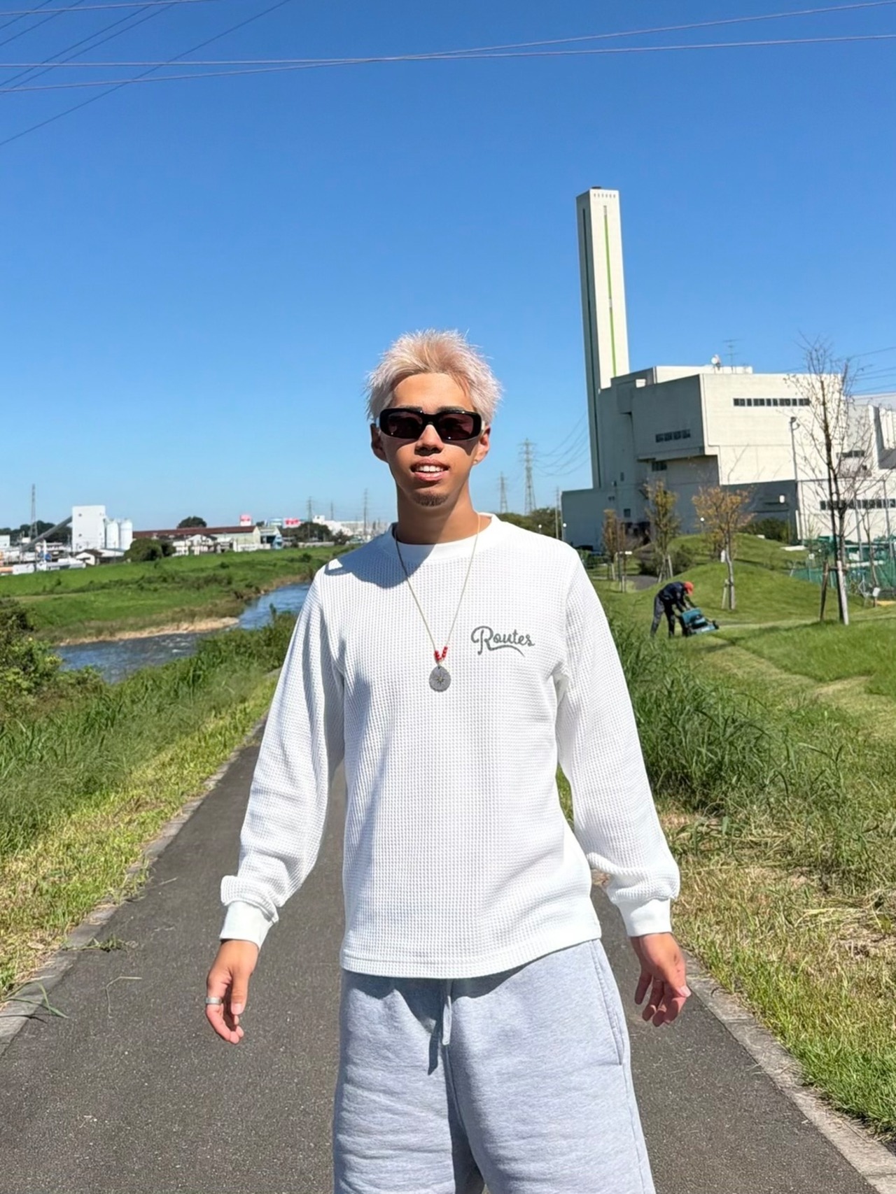 waffle long tee / white