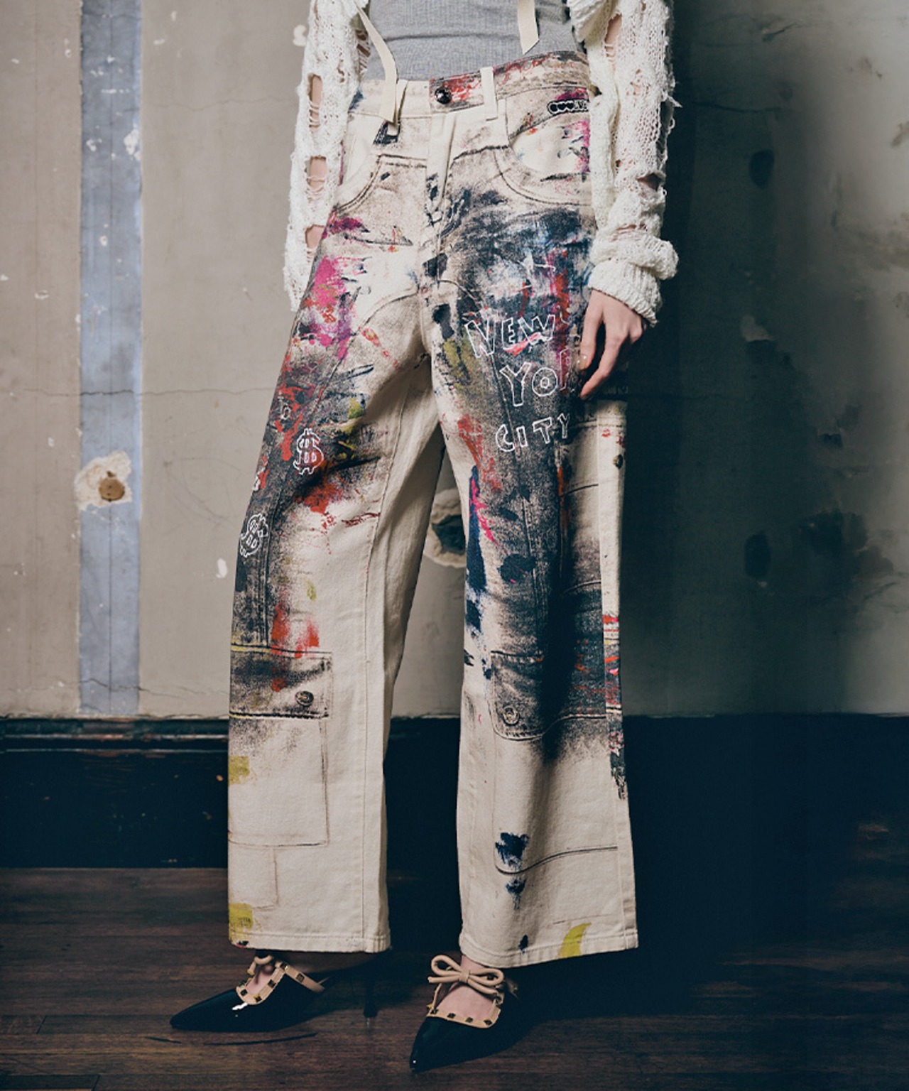 ペイントヴィンテージワイドパンツ　CQ-48044