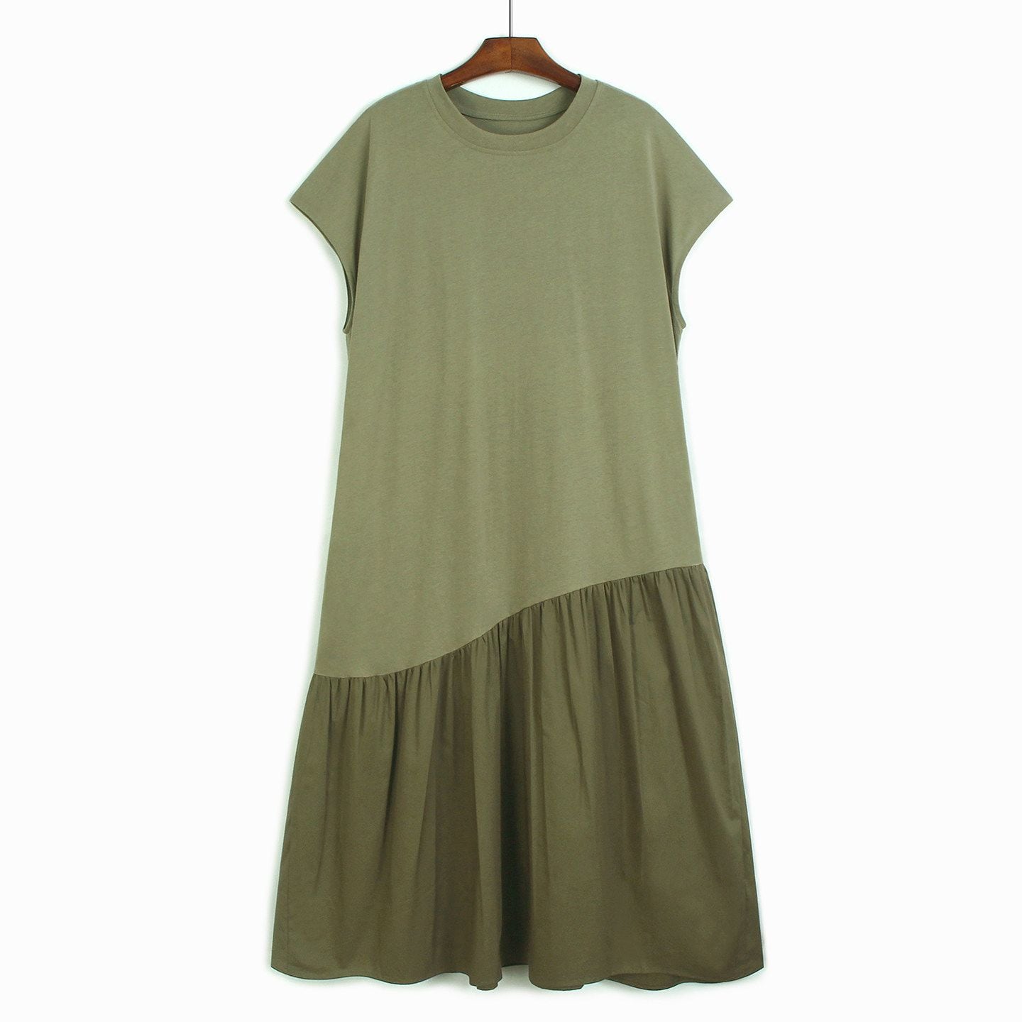 ASYMMETRIC RUFFLED HEM CONTRAST PANEL DRESS M-17257