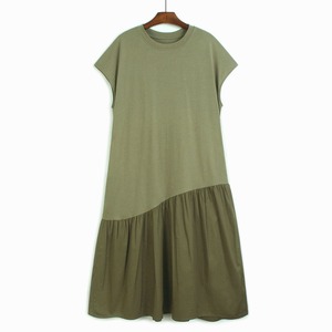 ASYMMETRIC RUFFLED HEM CONTRAST PANEL DRESS M-17257