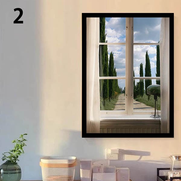 単品 33×43cm アートパネル 枠付き フレーム絵画 窓 だまし絵風