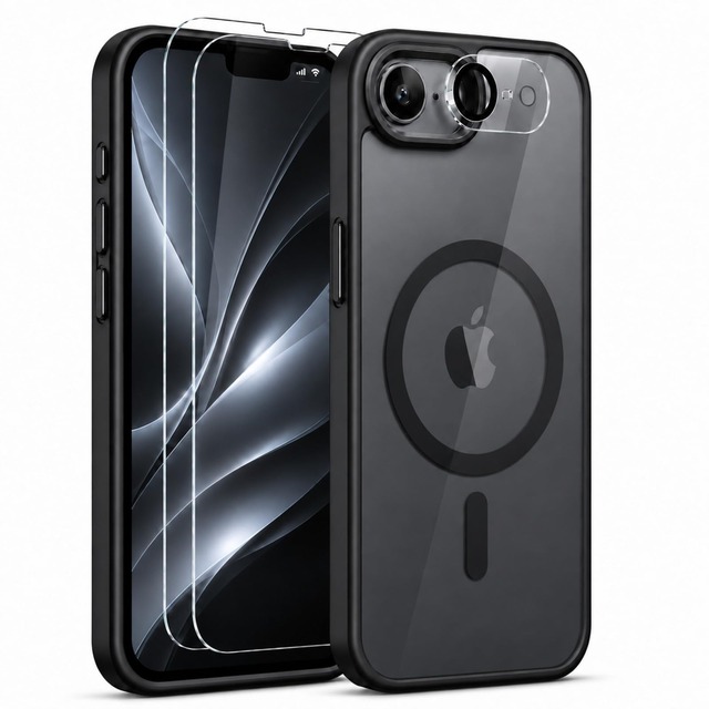 KOWEDYA iPhone 17e ケース/iPhone 16e ケース MagSafe対応 全面保護 半透明 16e/17eカバー 軽量 ブラック