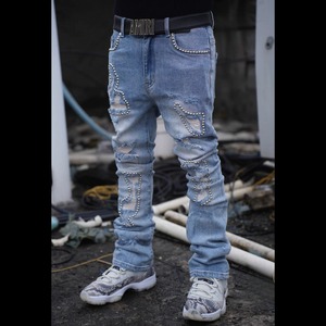 TGFCLUB studs damage slim fit denim
