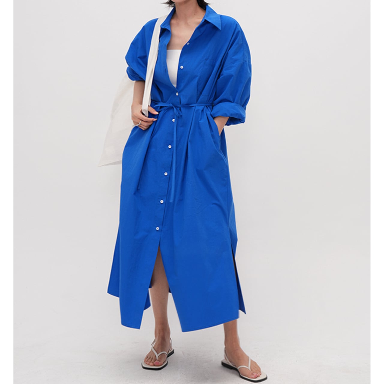 ウエストリボンビッグシルエットシャツワンピース OP3391