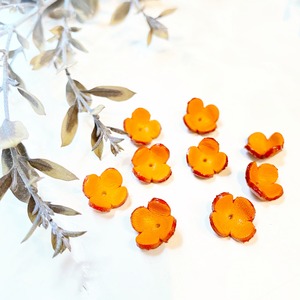 【アウトレット3D立体レザーフラワー】クローバーS  (ピン無しタイプ)オレンジ8個入