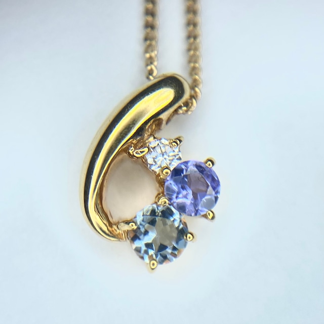 天然アクアマリン ダイヤモンド タンザナイト　ペンダント（チェーン付き）【Japanese pendant】 CHP00663