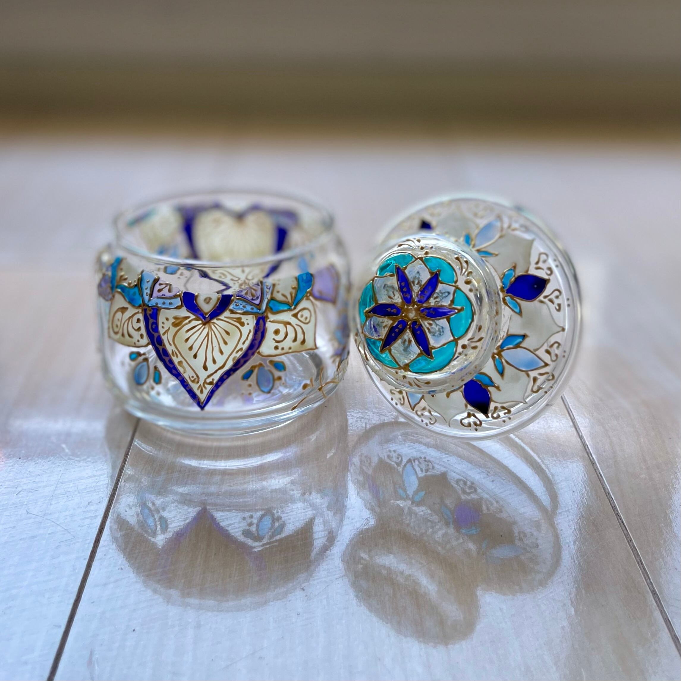 ガラス小物入れブルー系ストライプ ムラノガラス