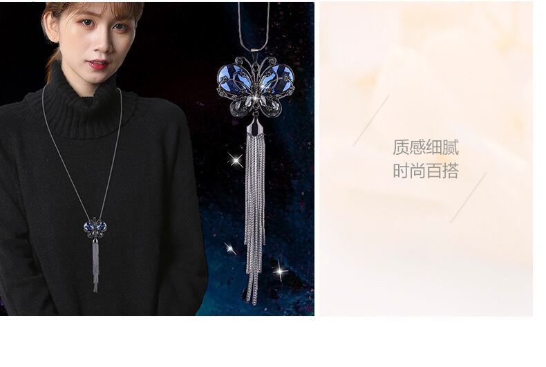 冷たい風日本と韓国黒蝶ネックレス女性のニッチなデザインの秋と冬のセーター チェーン ロック ロング ボーン チェーン卸売 義烏ヤチュジュエリー ビーズと天然石のちこ工房