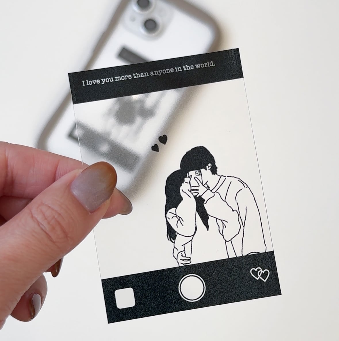 スマホカード スマホステッカー 撮影画像風 スマホアクセサリー オーダーメイド 線画イラスト 似顔絵 クリアカード 2枚セット