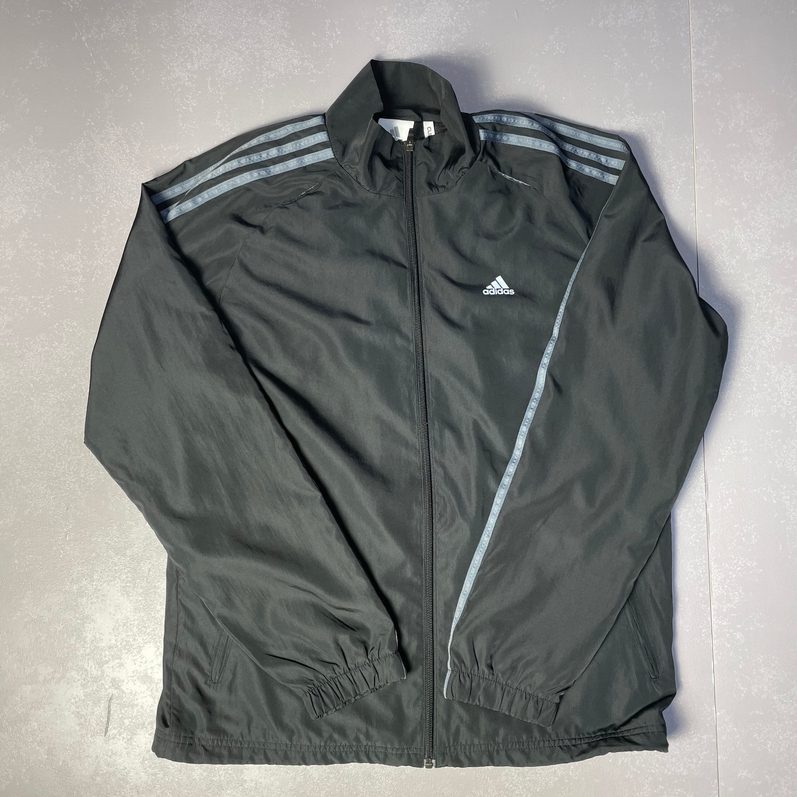 adidas アディダス フルジップ ナイロンジャケット メンズM ブラック 黒 古着 【ナイロンジャケット】