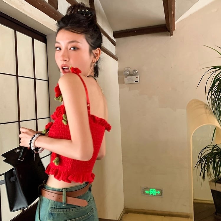 花モチーフニットキャミソール_LN03541