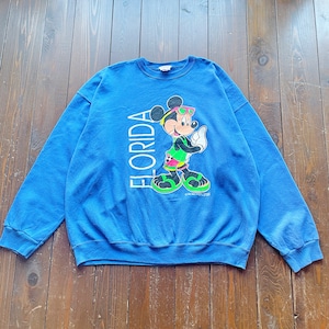 80s THE WALT DISNEY COMPANY Mickey Mouse Florida print Sweat VelvaSheen  Body Size　XX-LARGE