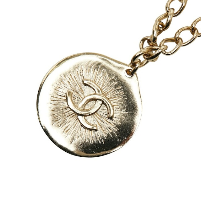 シャネル ココマーク チェーン ペンダントネックレス ゴールド ブラック メッキ レザー レディース CHANEL 中古