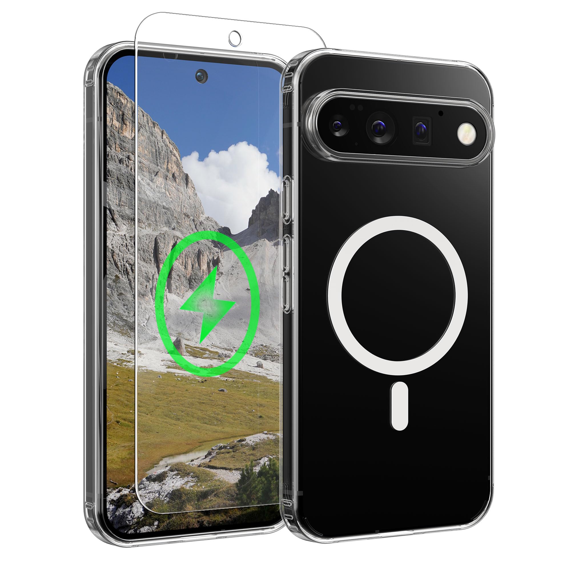 Oakshield Google Pixel 11 Pro XL/Pixel 10 Pro XL対応 透明ケース スマホケース9Hガラスフィルム付き 耐黄変 MagSafe対応 - 透明/白色