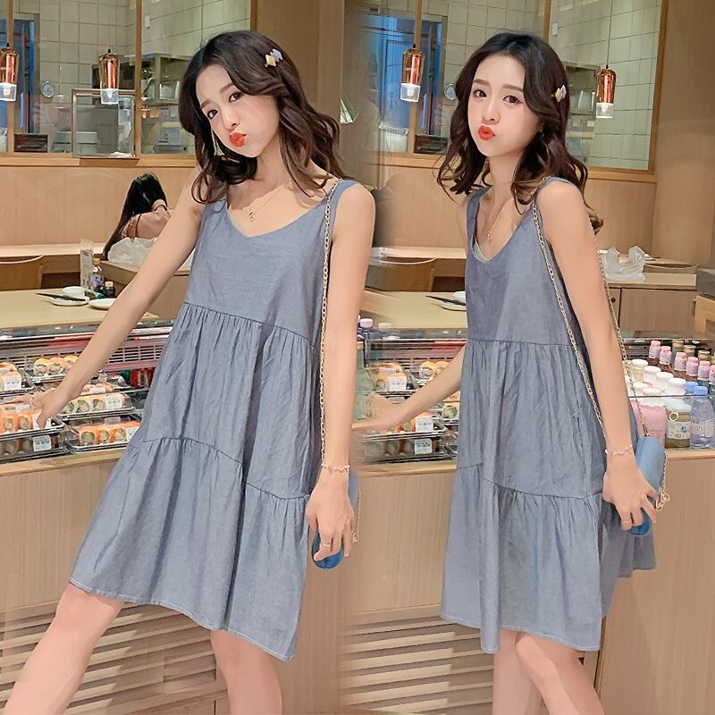 【新作】【送料無料】 マタニティウェア2020夏の新しい綿とリネンの年齢を減らすルーズサスペンダースカート、トレンディなマザーミドル丈ファッションマタニティスカート-アリババ コットン サマー 夏物 expec221195090223