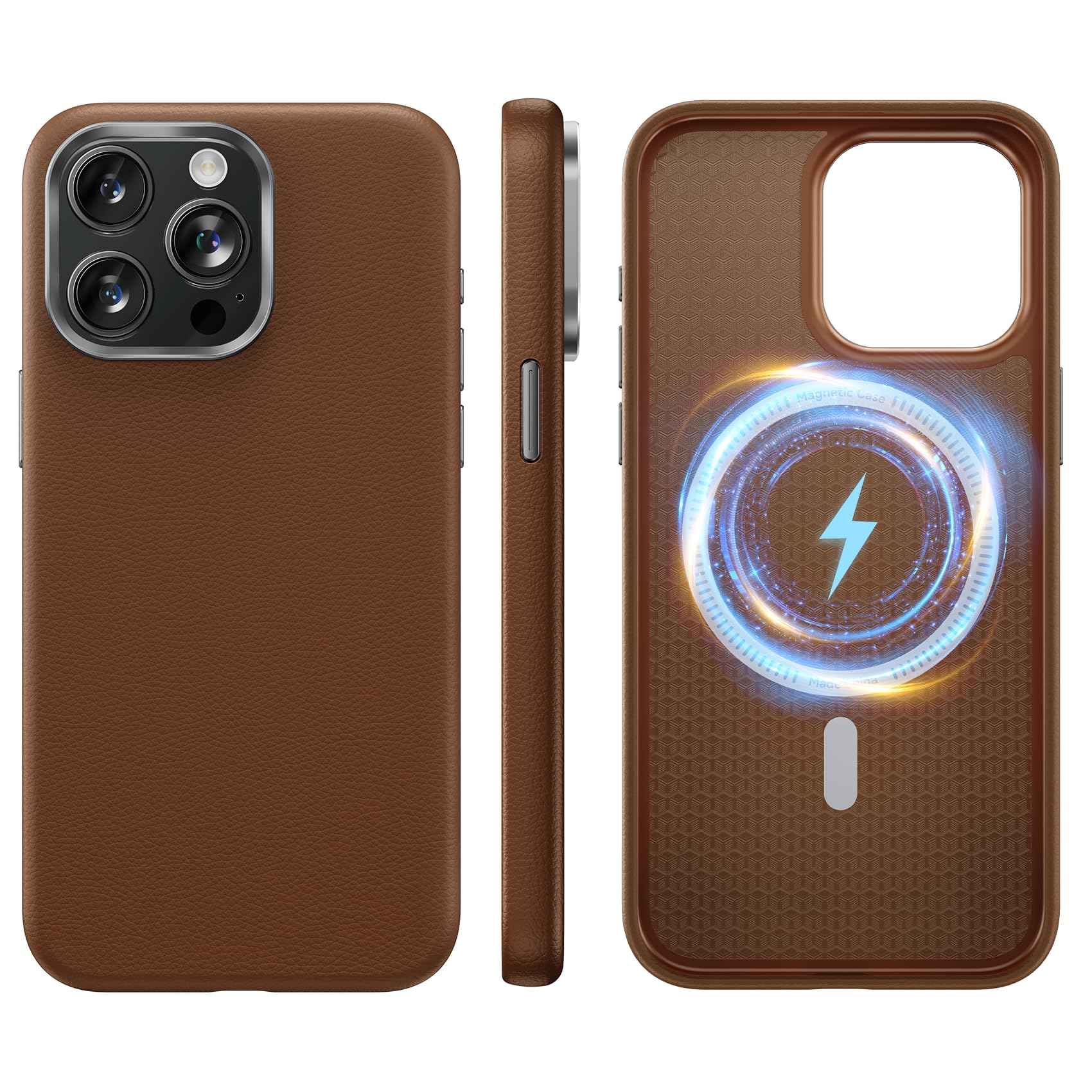 NIMASO iPhone 15ProMax用ケース MagSafe対応 レザーケース 全面保護 マグネット充電対応 傷付き防止 ブラウン
