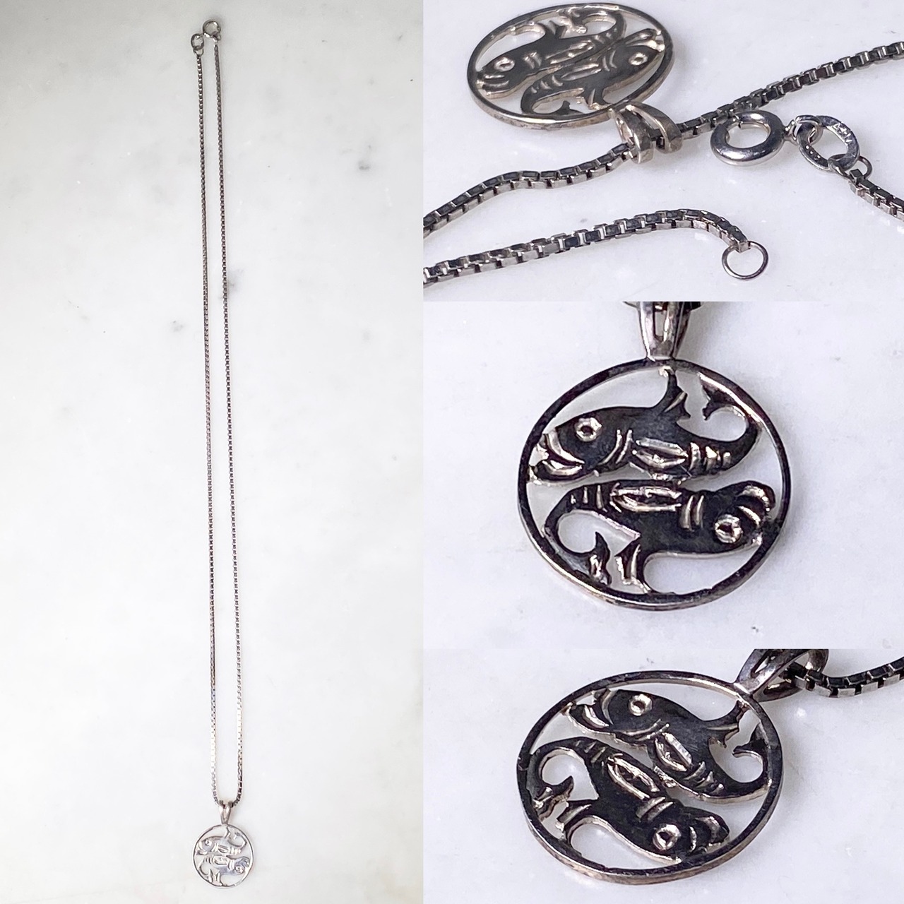 vintage silver zodiac pendant necklace “Pisces”