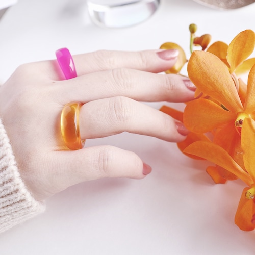 SET RINGS || 【通常商品】 EARLY SPRING NEON CLEAR RING SET E || 2 RINGS || PINK×ORANGE || FBA072