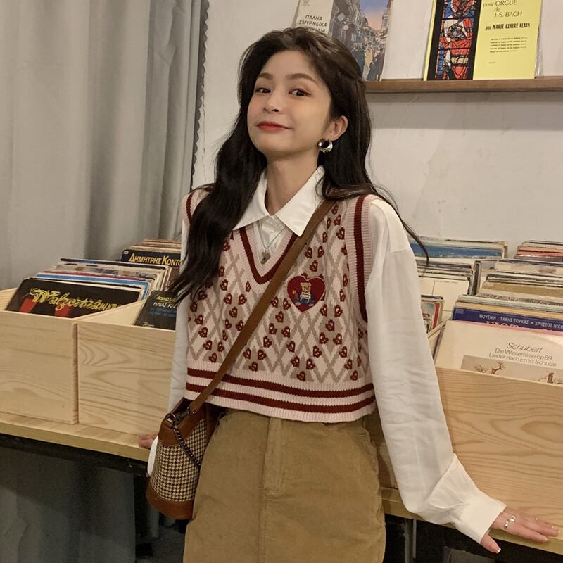 スタンダードVネックニットレディーススプリングオータムレッドショートジャケット レトロ 春物 秋物 スーパーモール53648481740