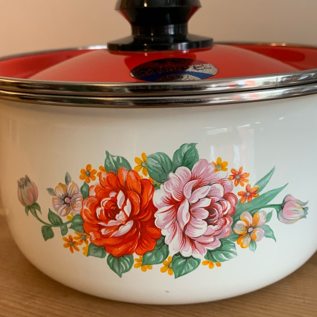 花柄が可愛い☆ホーロー片手鍋 クインルビー 昭和レトロ ビンテージ