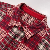 Papas パパス パッチワーク風 チェック柄 長袖 ネルシャツ サイズ 50 L /レッド系