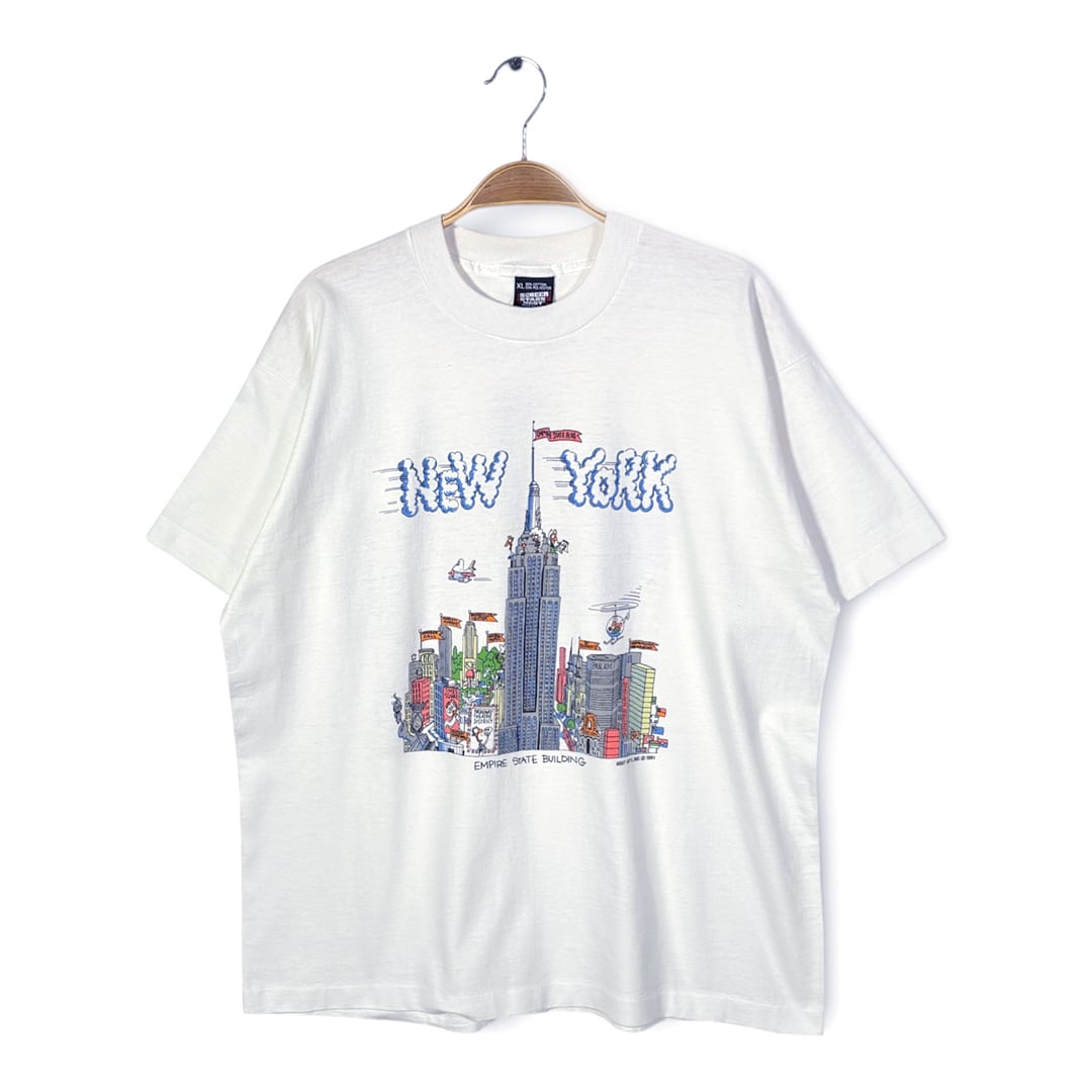 90s ニューヨーク エンパイアステートビル USA製 ヴィンテージ Tシャツ ホワイト シングルステッチ スクリーンスターズ サイズXL 古着 BZ0510
