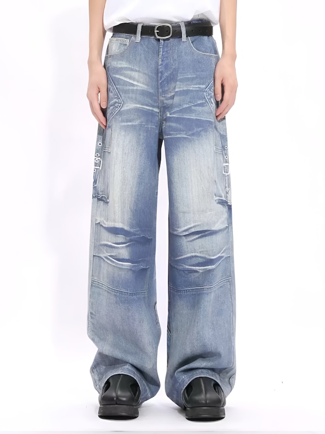 Voguo 3D Illusion Printed Baggy Mid-Rise Jeans