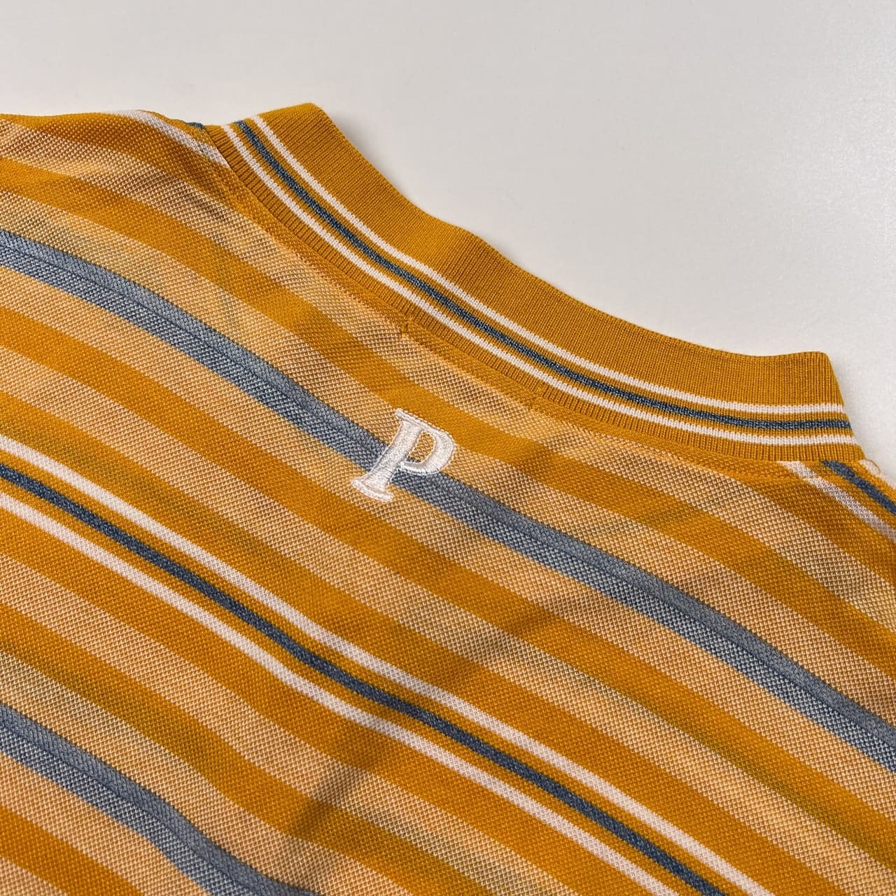 PIA SPORTS ピアスポーツ マリン ロゴ刺繍 ボーダー柄 鹿の子 ヘンリー 半袖Tシャツ カットソー サイズ 4 /オレンジ系/ライカ/日本製