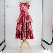 フラダンス 衣装 CC Fashions CCファッション ワンピース ドレス レッド系 ハワイ製 ワインレッド フリル キャミソールドレス モンステラ柄 ツートンカラー かわいい 華やか 鮮やか 明るい 赤 紫 赤紫 白 アロハ 練習 パープル系 ホワイト系