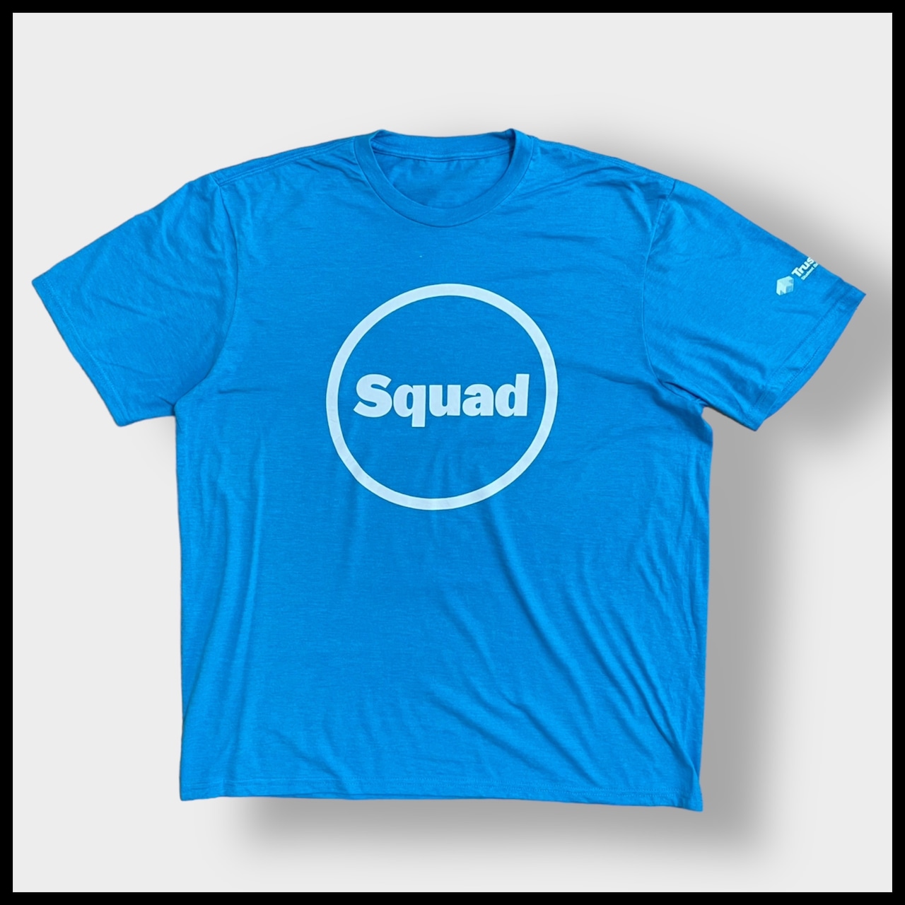 【USA古着】企業系 SQUAD ロゴ プリント Tシャツ 袖ロゴ 半袖 スカイブルー US古着