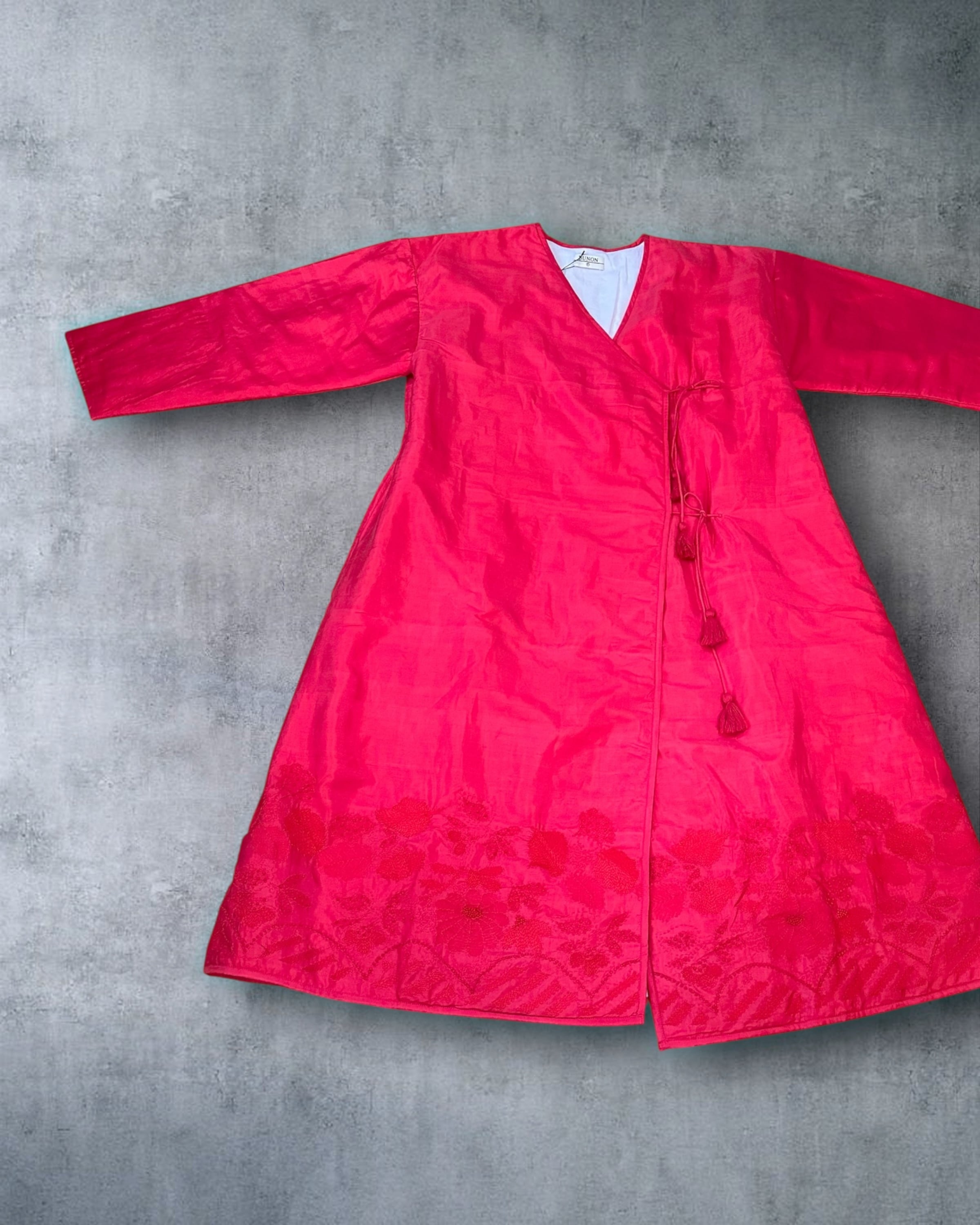 BUNON　Khadi Silk Special Collaboration with Ms,Yoko Omori　Embroidery Robe Coat（Red）