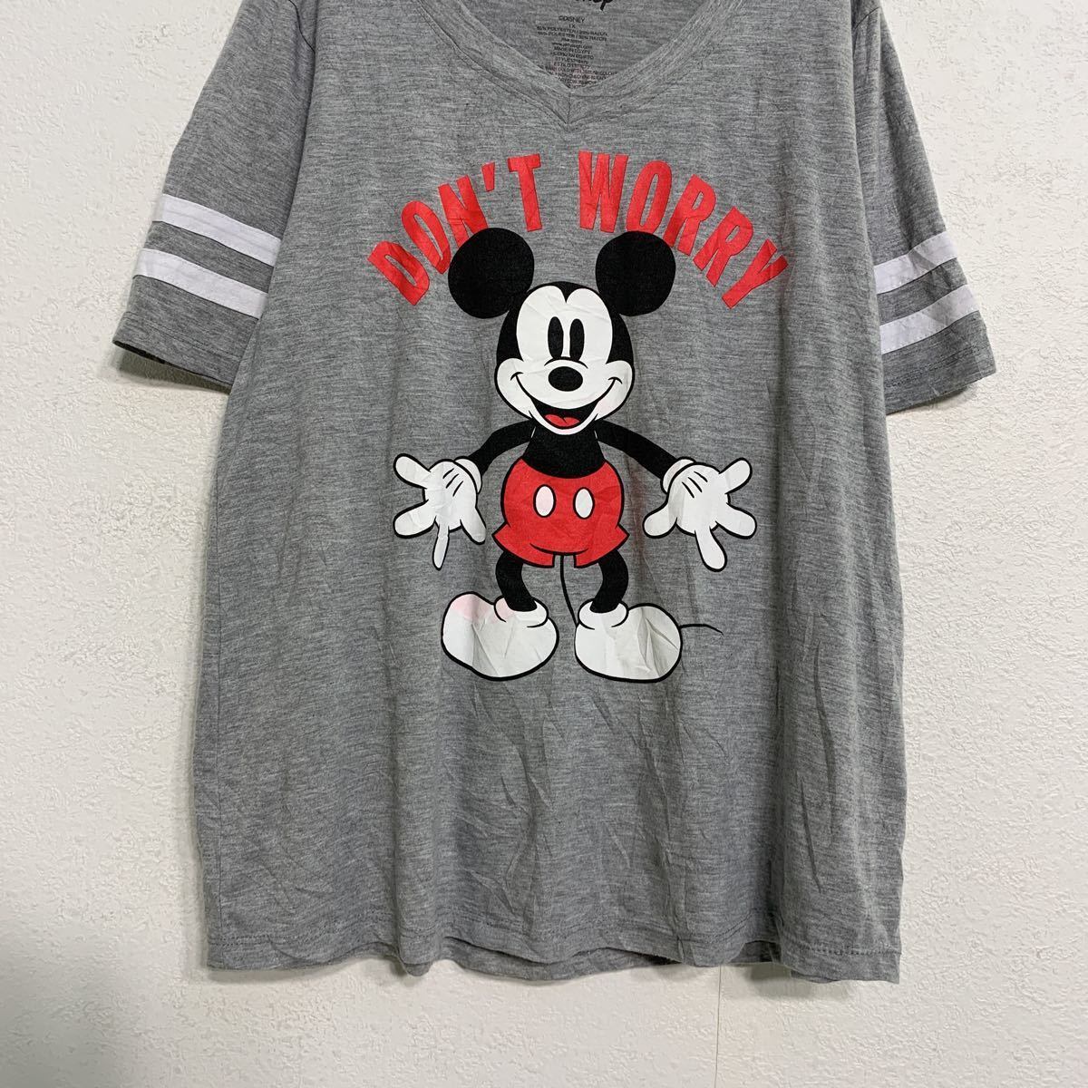 Disney 半袖 プリント Tシャツ ウィメンズ 1X グレー Vネック