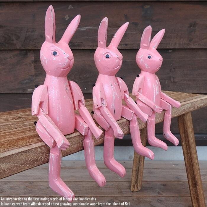お座り うさぎさん Mサイズ 手足が動かせる木彫りの動物 ウェルカム人形 兎 ウサギ 木製 ウッド 天然木 木彫りの置物 ハンドメイド 動物インテリア バリ雑貨 アジアン雑貨 動物置物 木製オブジェ エスニック アジアンインテリア バリ島