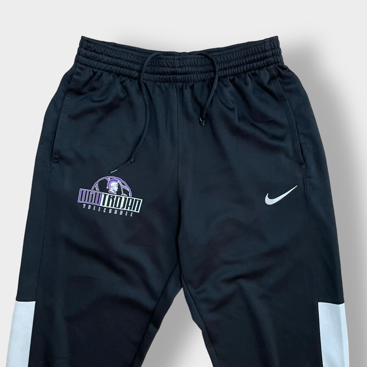 NIKE トラックパンツ ジャージ バレーボールチーム ロゴ プリント Swoosh スウッシュ 刺繍ロゴ M ナイキ 黒 US古着