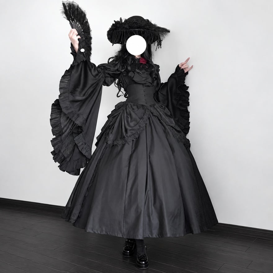 黒薔薇の夜会に仕える令嬢 シャボタイ姫袖多段フリルゴスロリブラウス