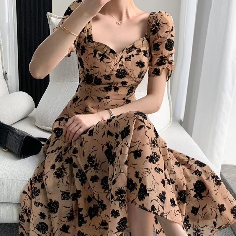 ワンピース 花柄 レトロ ロングワンピース エレガント 大きいサイズ フェミニン M L Xl 2xl Dresszone