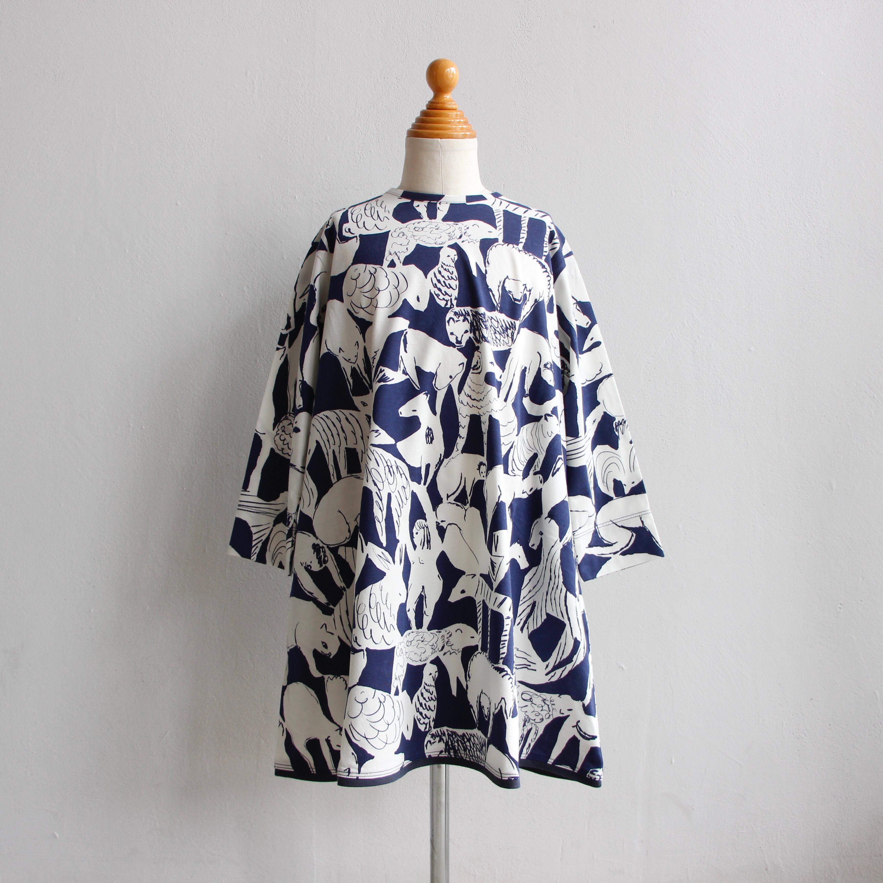 《mina perhonen 2020AW》life puzzle 長袖ワンピース / navy