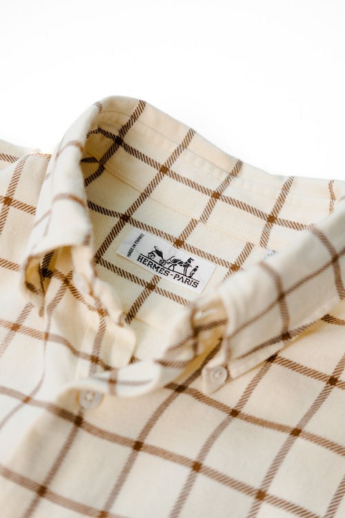 [Early 90's] “HERMÈS” Windowpane Brushed Cotton Flannel Button-Down Shirt（Designed by Véronique Nichanian ）