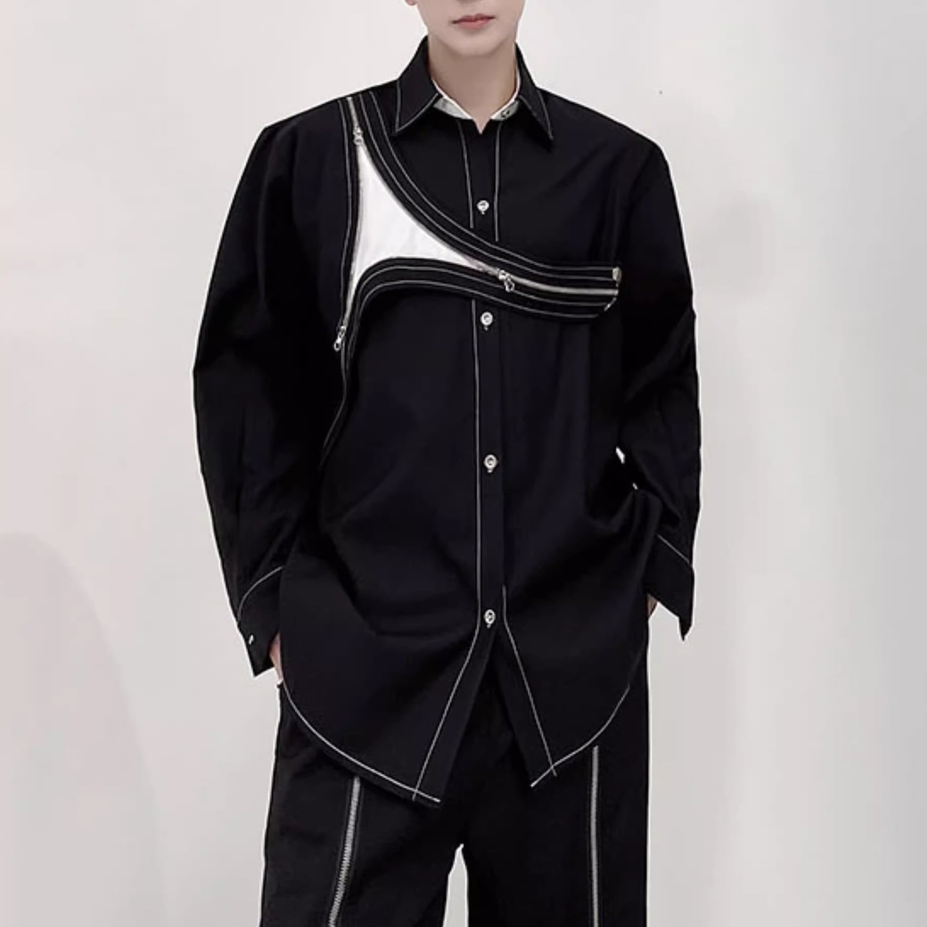 ジッパーディテールロングスリーブシャツ, 1color MTO0346