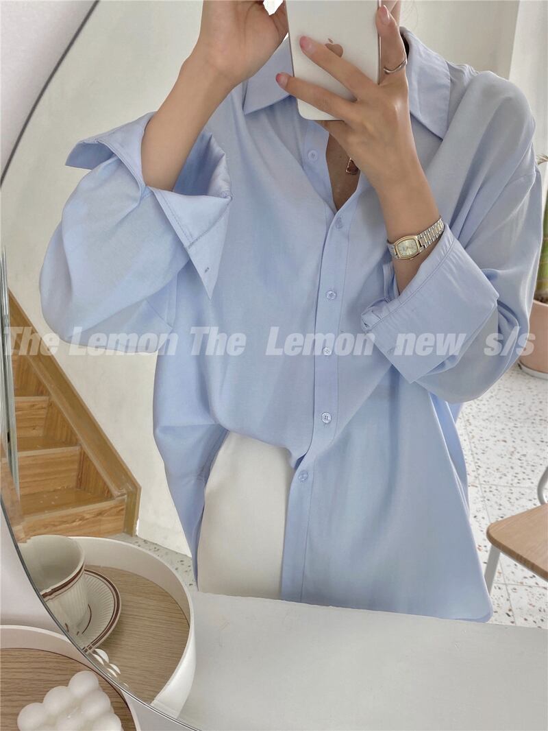 バックシャツ ルーズソリッド カラーブラウス レディース ロング ソリッドカラー ビッグFスモールZ韓国3687970668