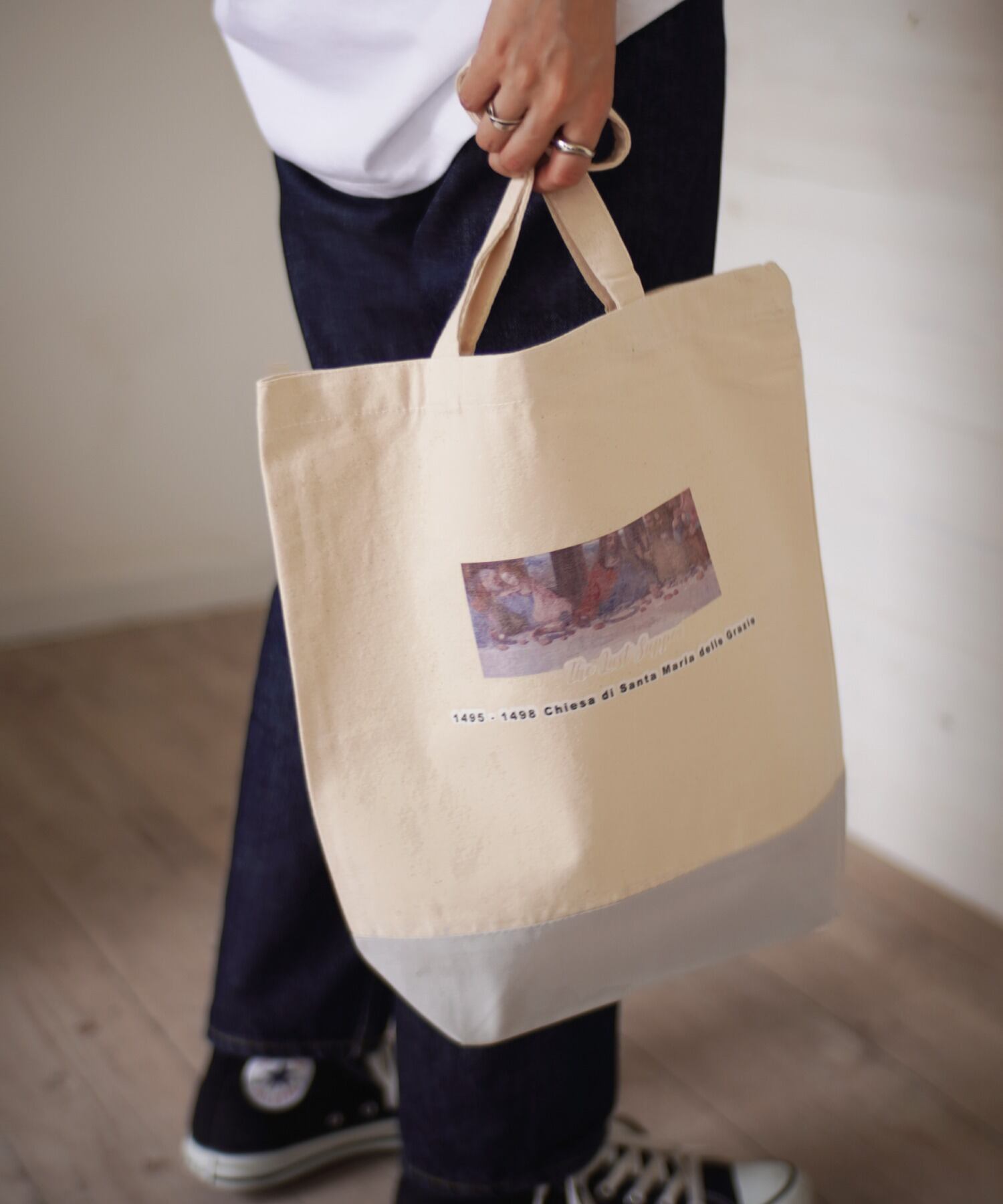 アート フォト プリント キャンバス トートバッグ / エコバッグ オフホワイト/グレー