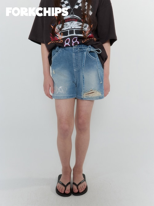 FORK CHIPS［取寄］XO damage denim pants 26summer XO구제반바지