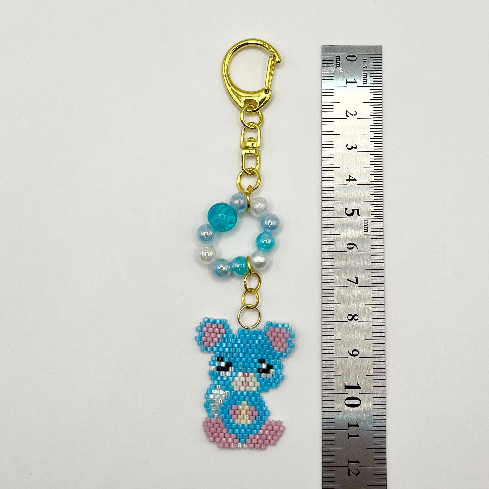 ビーズキーホルダー 桃くま×茶くま×青ねずみ×ぱんだ【4点セット