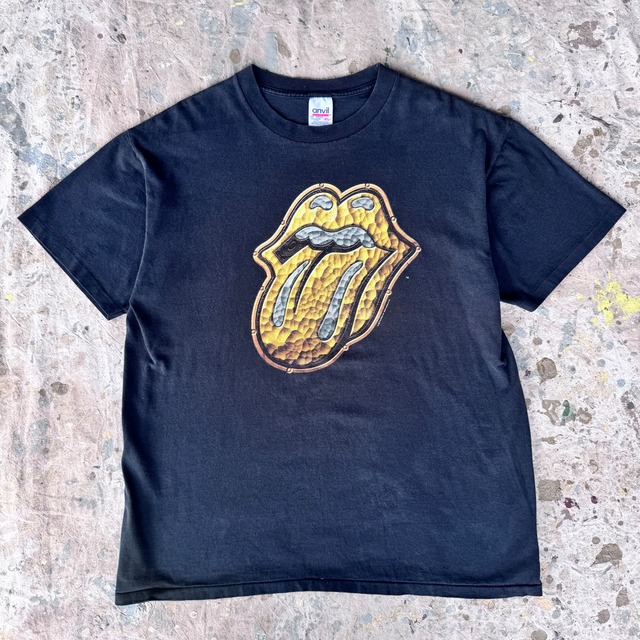 90s Rolling Stones Tシャツ USA製 ゴールドリップ＆タン ブラック XL